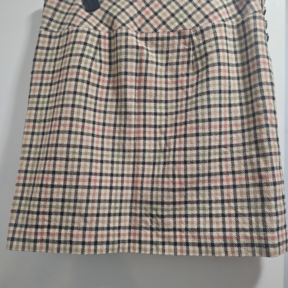 Ann Taylor Plaid Skirt in Coral Green Tan and Cream